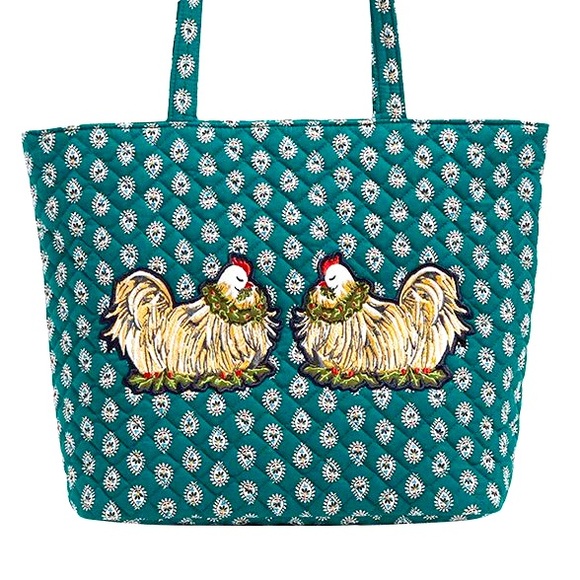 Vera Bradley Small Vera Tote Quilted Cotton ✨ French Hen + Snow Globe Motifs - Picture 10 of 16